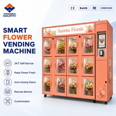Chất lượng Máy bán hoa tươi lạnh 24h với cửa kính kép và màn hình cảm ứng 15,6 inch nhà máy